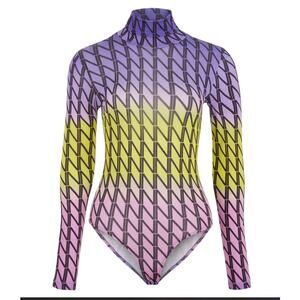 Nocturne Purple Turtleneck Bodysuit Multi Color Geometric Top NWT